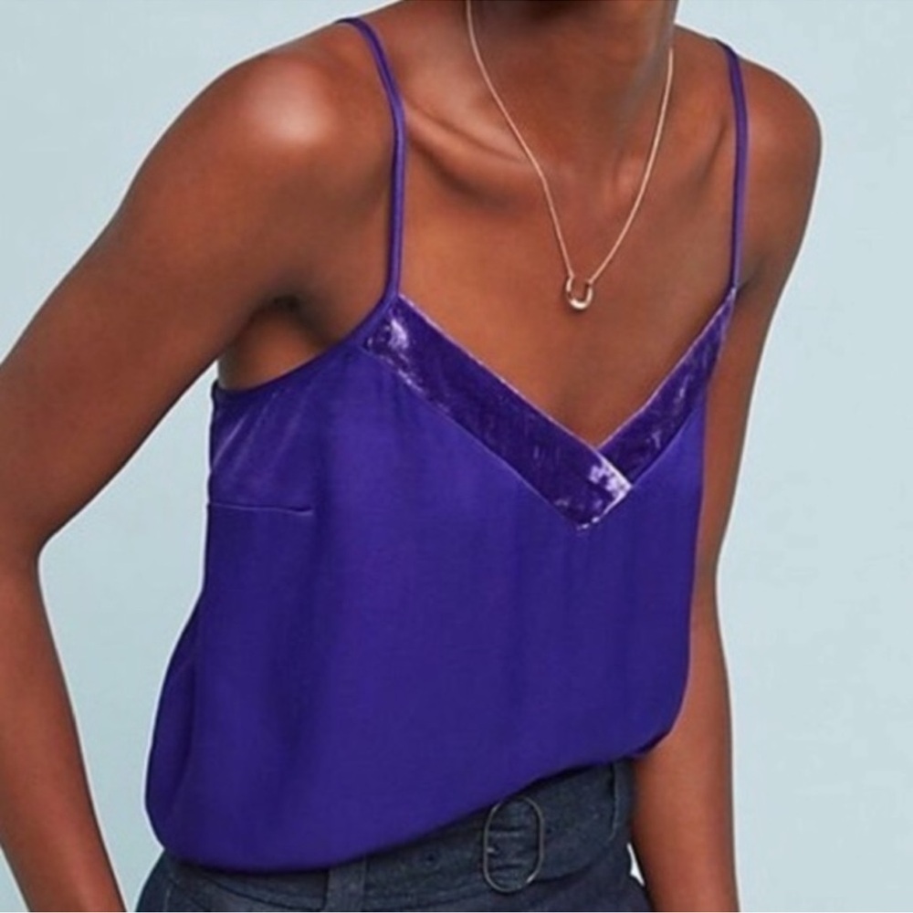 Anthropologie Floreat purple camisole blouse velvet trim